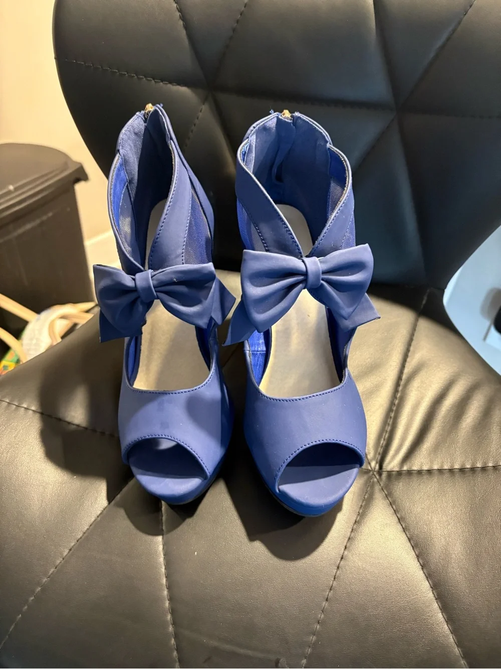 Blue Women's Peep-Toe Tie-Front Heels